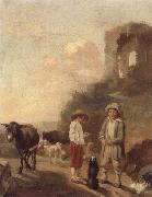 unknow artist A landscape with young boys tending their animals before a set of ruins USA oil painting artist